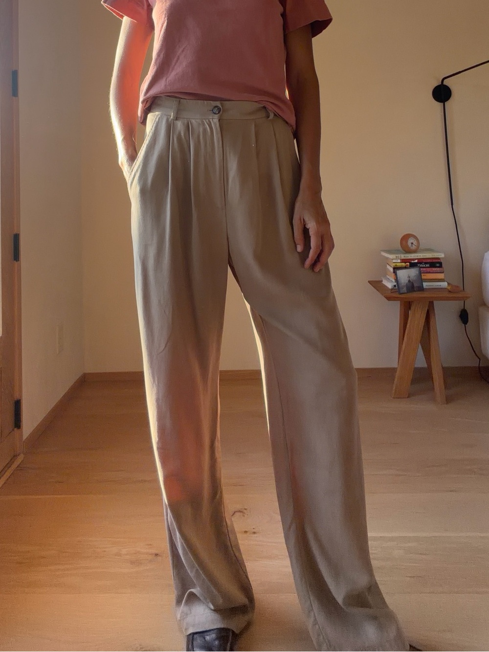 Reformation Wide-Leg High-Waist Pants in Tan
